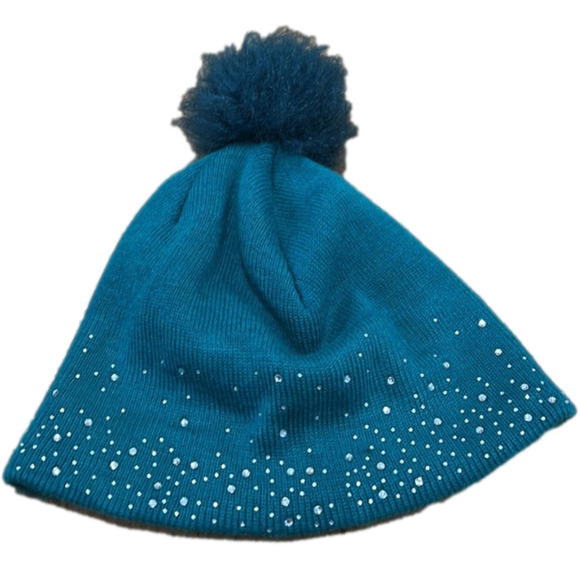 Rhinestone Knit Beanie Hat with Pompom - Picture 1 of 4